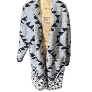 Frye Cardigan Sweater Womens 2XL Gray Geometric Southwestern Open Front